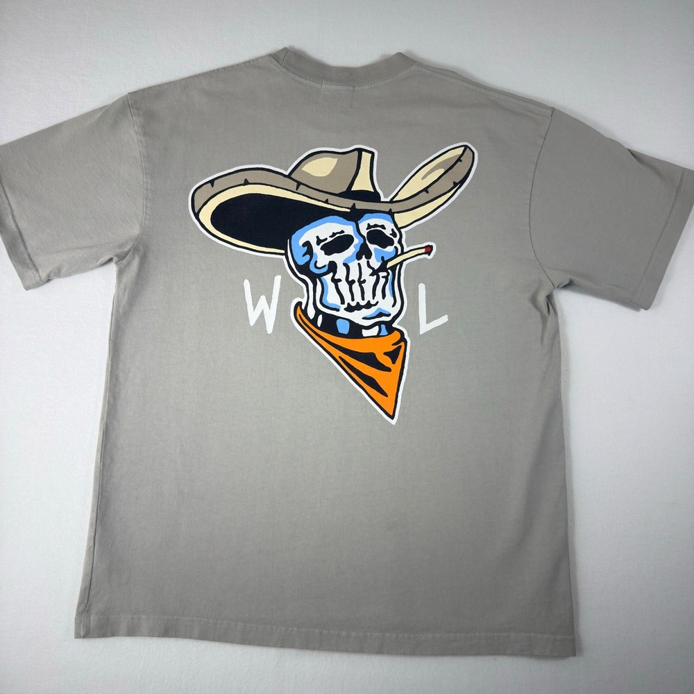 Warren Lotas Cowboy Skull Graphic T-Shirt Grey Mullet Mens Large Sombrero Gray
